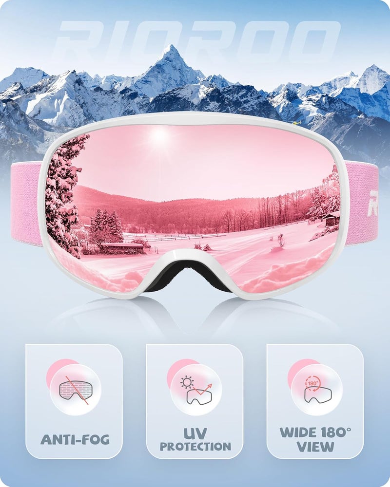 RIOROO Kids Ski Goggles for Boys Girls Aged 3-14, 100% UV Protection OTG Ski Goggles - Image 3
